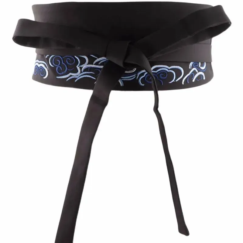 Esprit du Japon ceinture obi brodée nuages noir