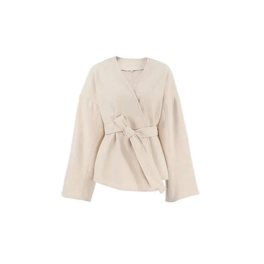 Esprit du Japon veste kimono courte ceinture beige ample