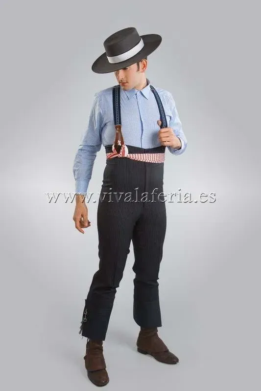 Viva La Feria Sevilla pantalon campero bleu taille haute