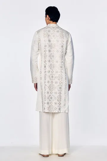 Rahul Mishra kurta en soie à broderie géométrique ivoire