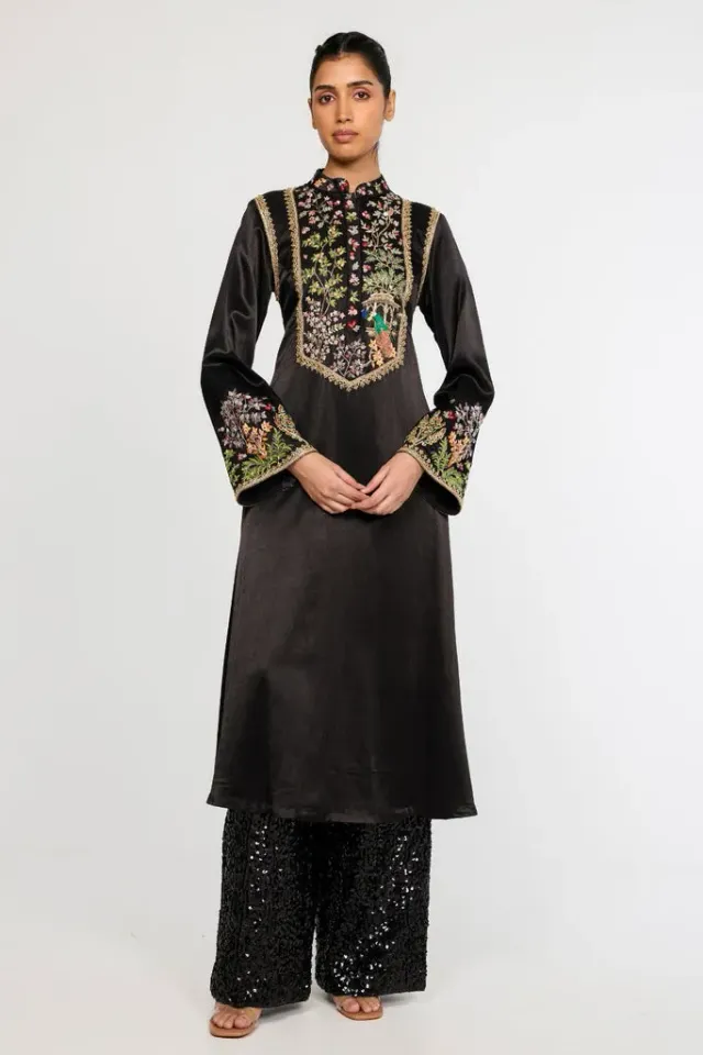 Rahul Mishra Chandni kurta brodé main noir