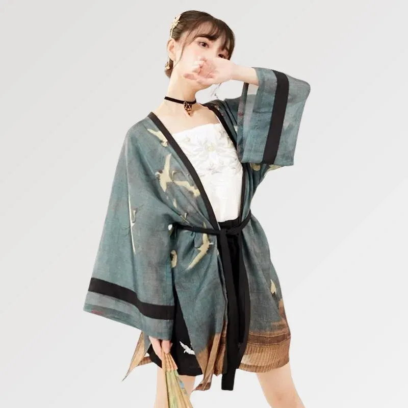 Japon style Amaya kimono mi-long femme grue polyester