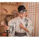 Esprit du Japon kimono japonais fleuri blanc cassé + obi