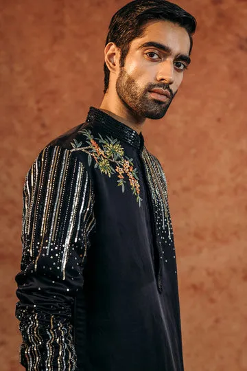 Rahul Mishra Jharokha Silk Satin Kurta kurta ivoire en satin de lin