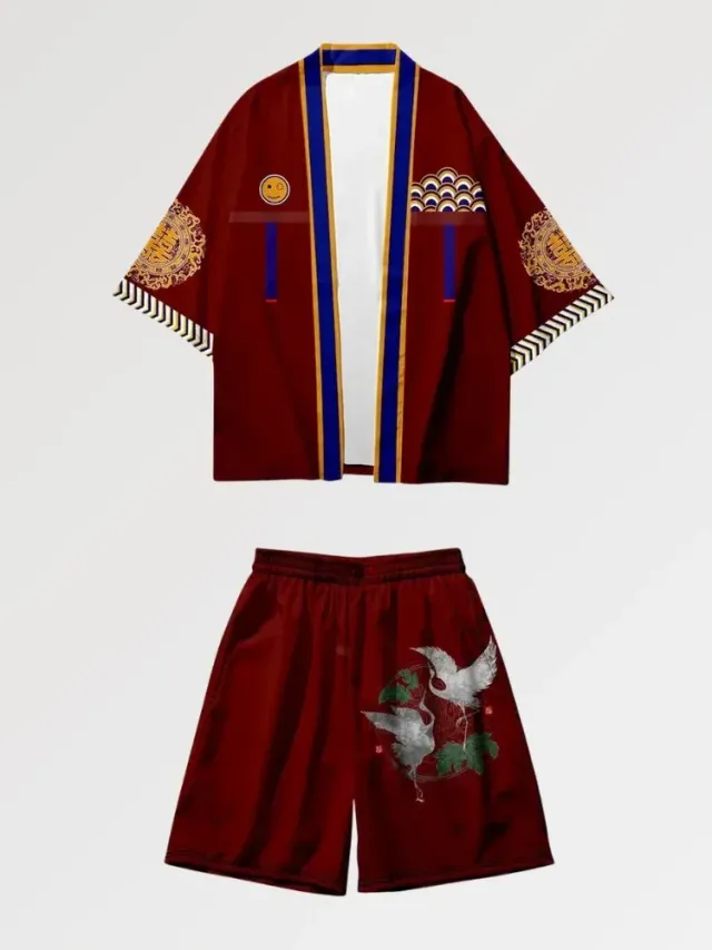 Japon style Tsuru Crown ensemble kimono grue