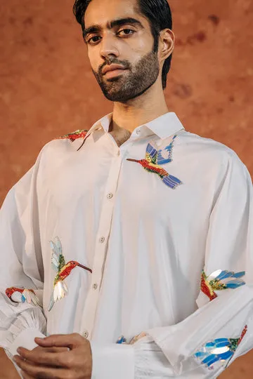 Rahul Mishra Kingfisher Bird chemise brodée main ivoire