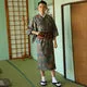 Esprit du Japon kimono homme sakana satin bleu canard + obi