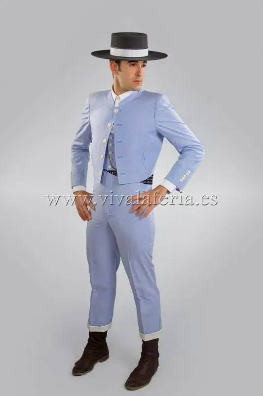 Viva La Feria Campero 500 costume corto homme rayures celeste