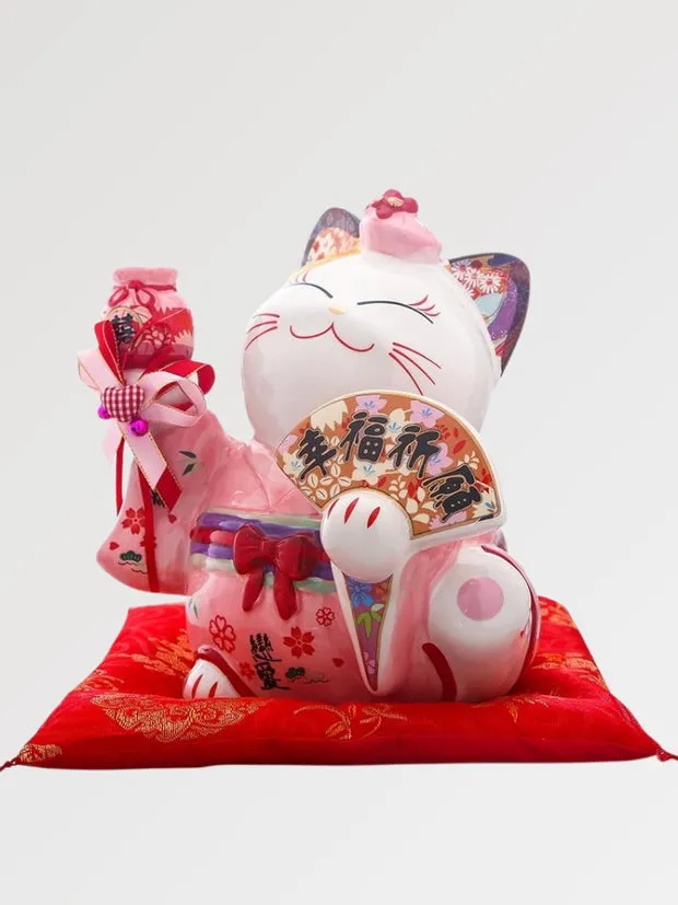 Esprit du Japon maneki neko kimono bleu porcelaine 15 cm