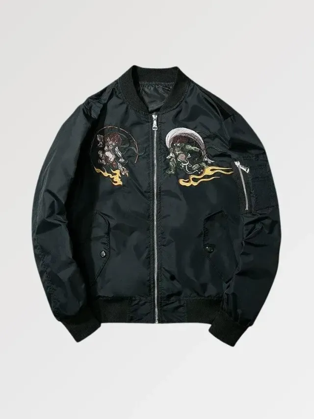 Japon style Bomber Yokai Fight noir brodé