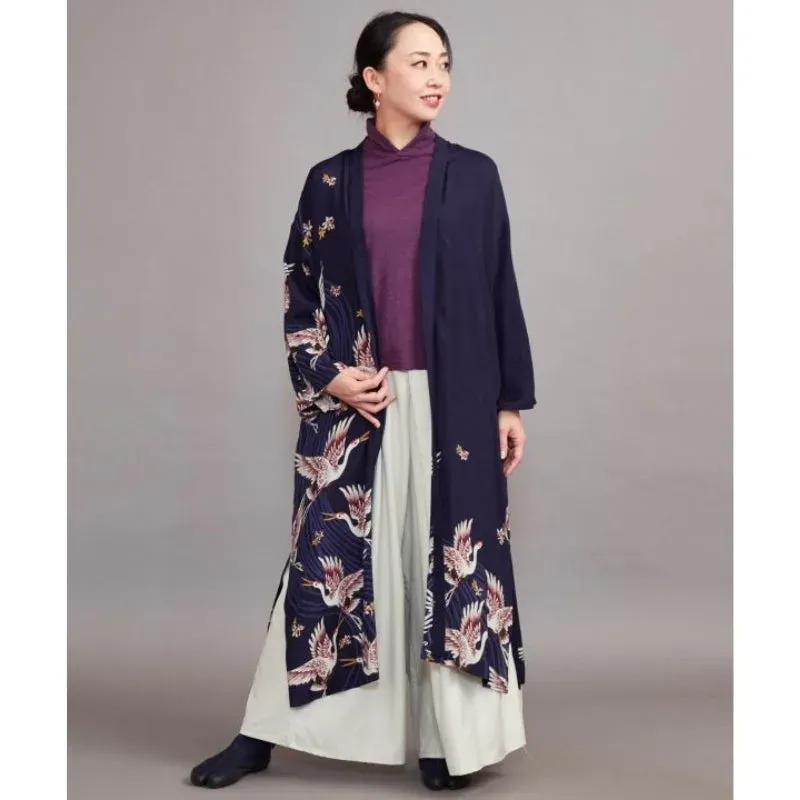 Japon style Kimono Long Femme Grue kimono fluide