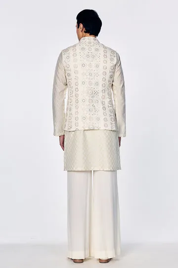 Rahul Mishra Bandi gilet brodé géométrique ivoire