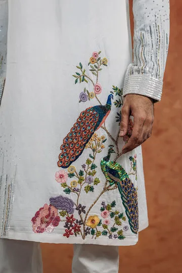 Rahul Mishra Birds Of Paradise Silk Satin Kurta kurta ivoire en soie