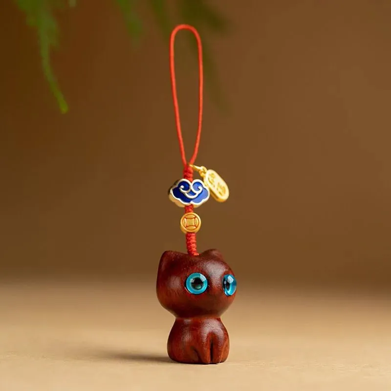 Esprit du Japon maneki-neko porte-clés chat bois sculpté