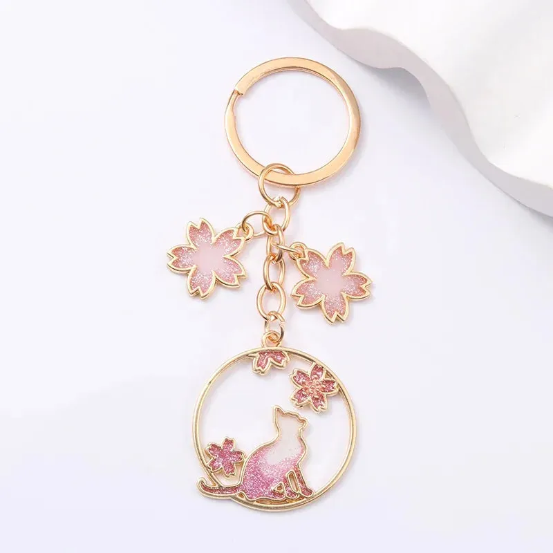 Esprit du Japon porte-clés chat sakura fleurs de cerisier métal
