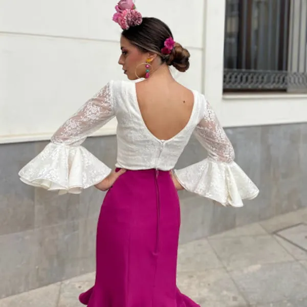 Viva La Feria Doñana blouse flamenca dentelle beige