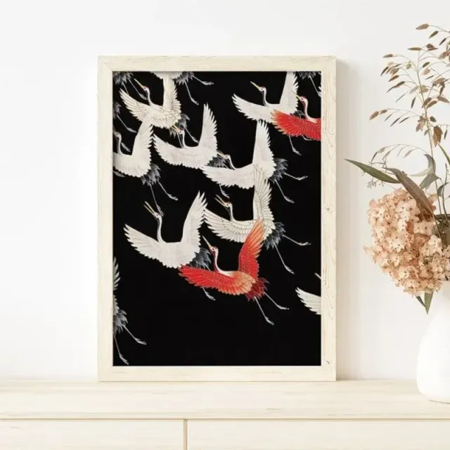 Japon style Envol De Grues tableau bois cadre artisanal
