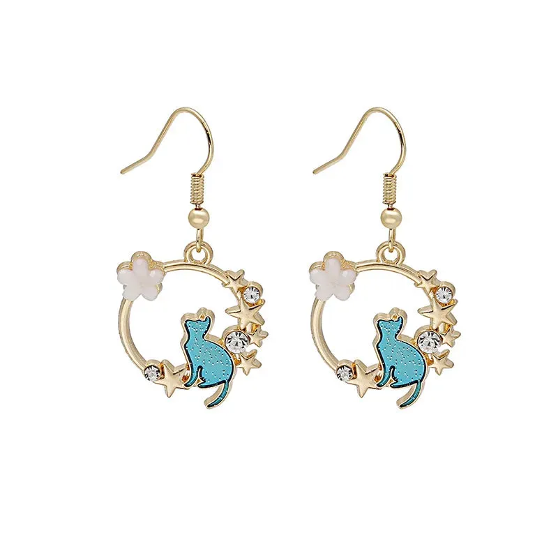 Esprit du Japon boucles d'oreilles chat étoilé métal doré
