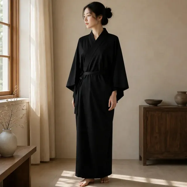 Esprit du Japon robe kimono longue ceinture polyester