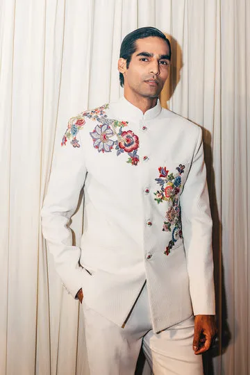 Rahul Mishra Anar Bel Bandhgala soie ivoire brodé