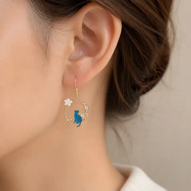 Esprit du Japon boucles d'oreilles chat étoilé métal doré