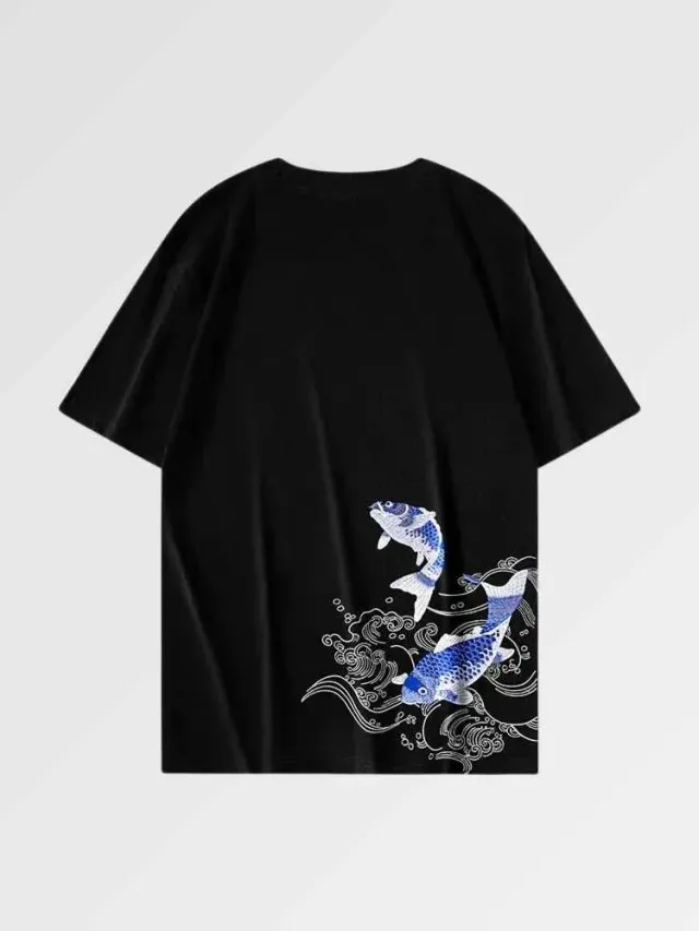 Japon style sakana t-shirt carpe koi brodé coton