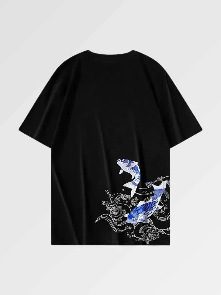 Japon style sakana t-shirt carpe koi brodé coton