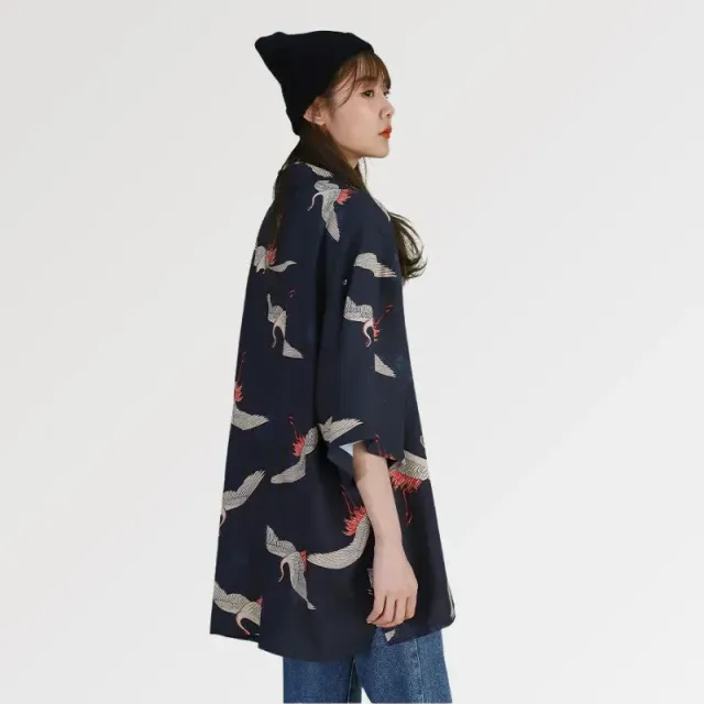 Japon style Okariya veste kimono longue grue