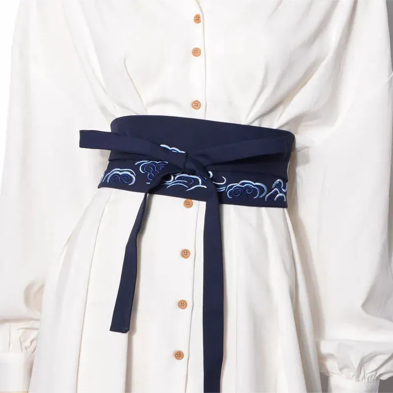 Esprit du Japon ceinture obi brodée nuages noir