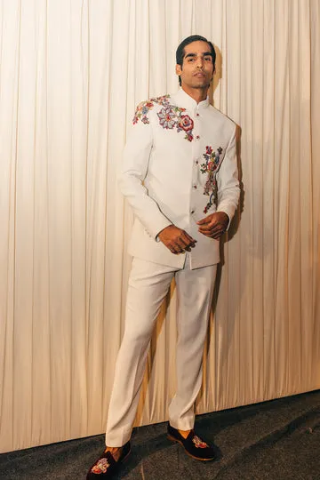 Rahul Mishra Anar Bel Bandhgala soie ivoire brodé