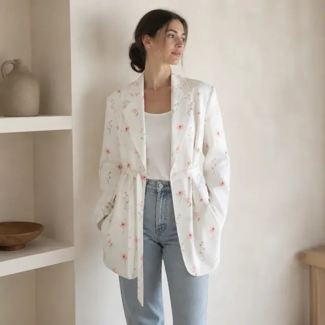 Esprit du Japon veste kimono fleurie ceinture satin