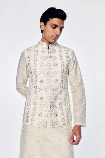 Rahul Mishra Bandi gilet brodé géométrique ivoire