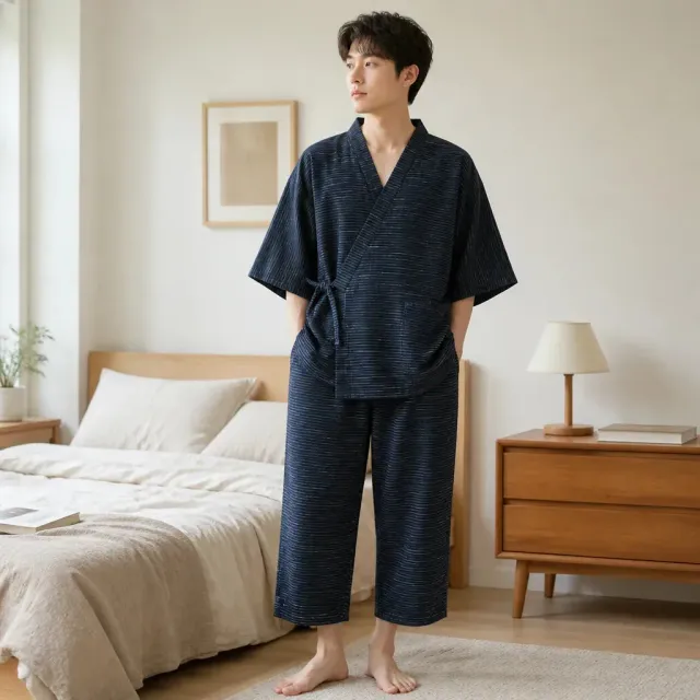 Esprit du Japon pyjama kimono homme coton rayé