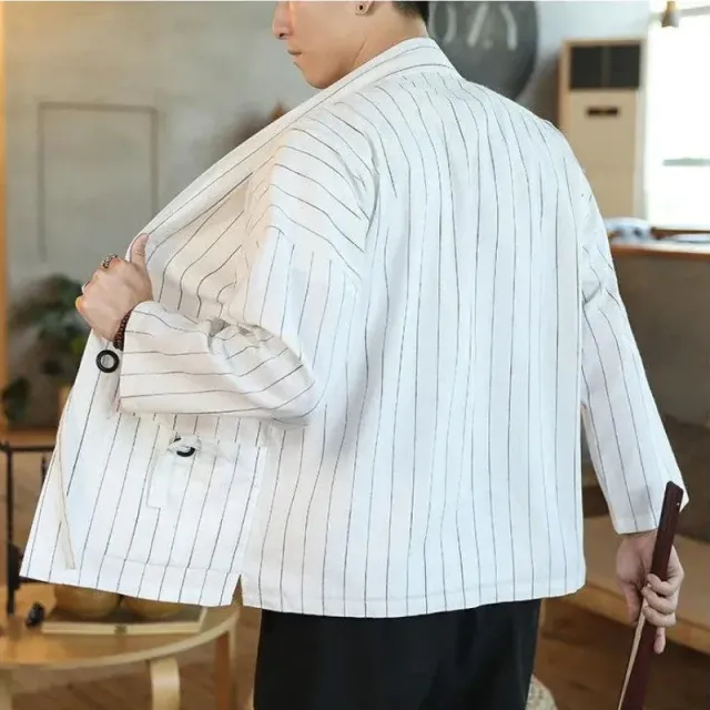 Japon style Takao kimono cardigan rayé blanc coton