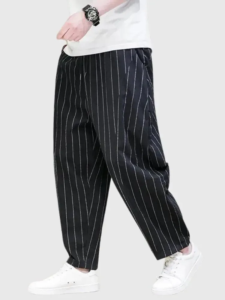 Japon style Straightin pantalon rayé homme