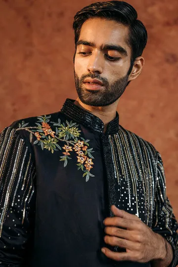Rahul Mishra Jharokha Silk Satin Kurta kurta ivoire en satin de lin