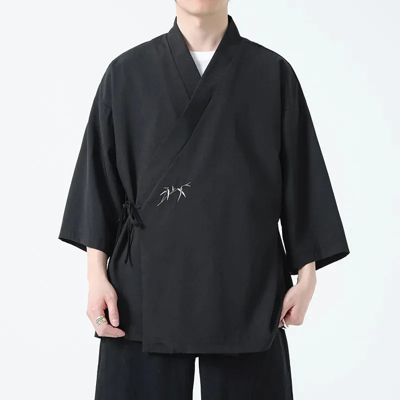 Esprit du Japon veste courte kimono homme brodée bambou
