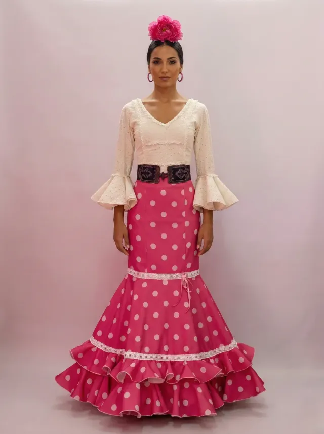 Viva la Feria Marisma jupe flamenca à pois stretch
