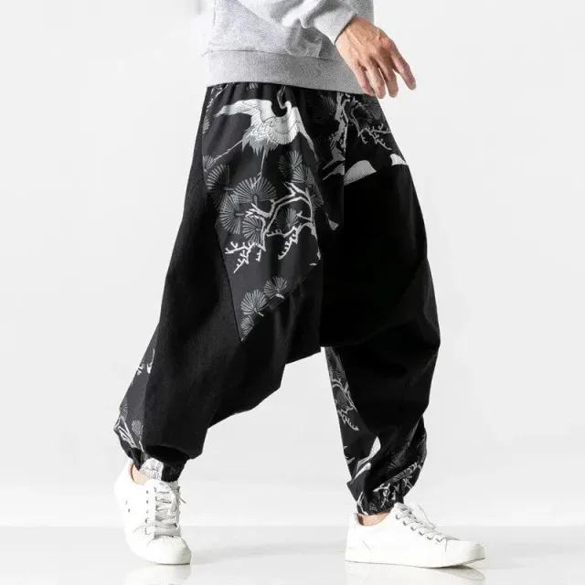 Japon style pantalon motif japonais coupe ample