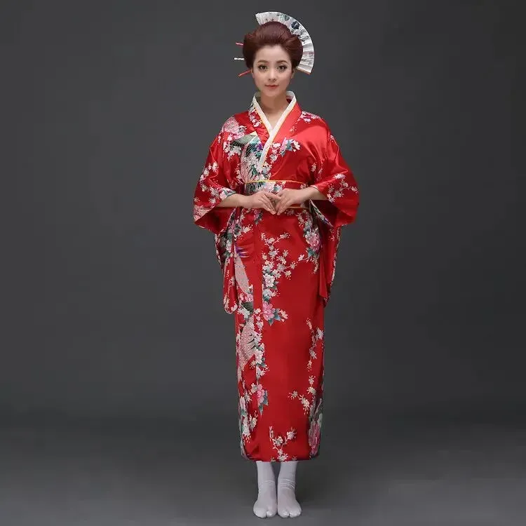 Japon style nori kimono traditionnel femme satiné fleuri