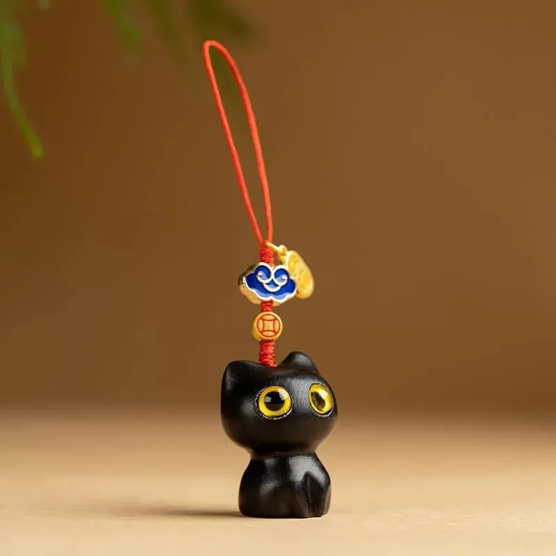 Esprit du Japon maneki-neko porte-clés chat bois sculpté