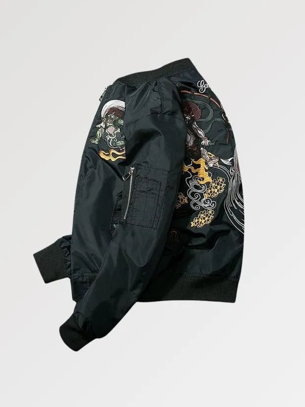 Esprit du Japon sukajan Fūjin & Raijin brodé noir