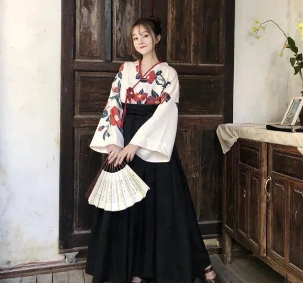 Esprit du Japon ensemble kimono jupe plissée fleur