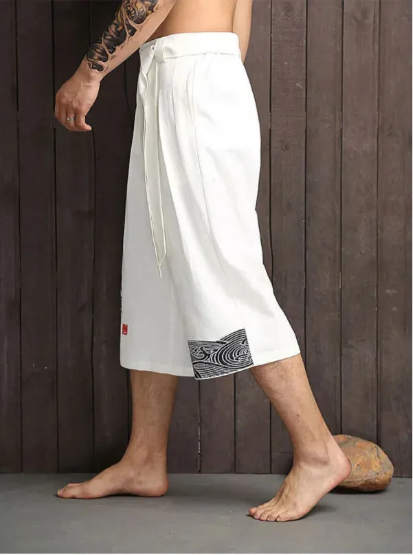 Esprit du Japon pantalon large homme hakama coton vagues
