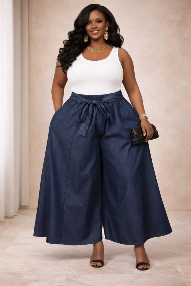 KAVAZI pantalon palazzo denim large