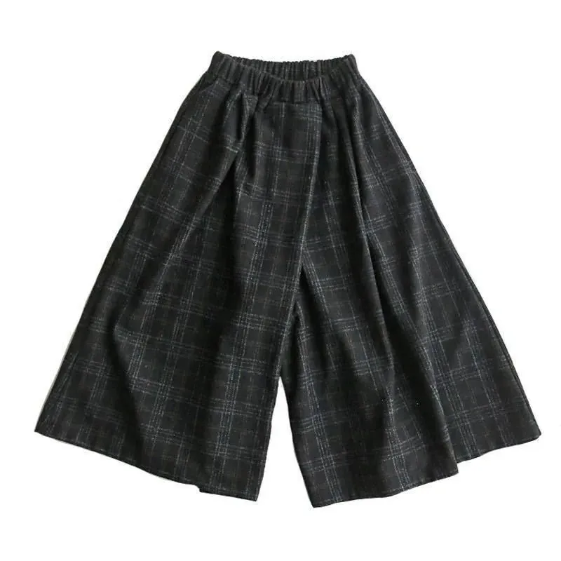 Esprit du Japon pantalon japonais large carreaux anthracite