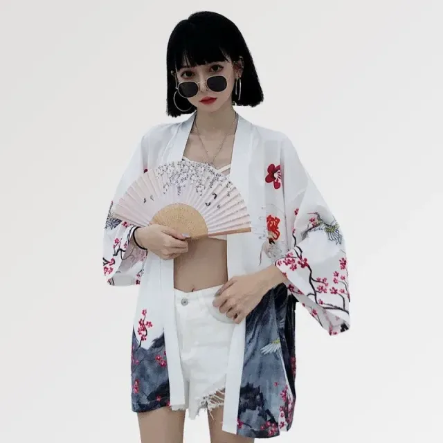 Japon style Edo veste kimono légère blanche motifs japonais