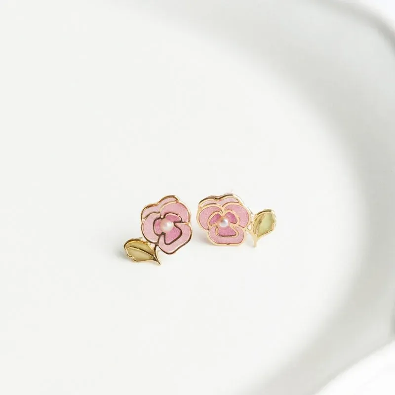 Japon style Pensée boucles d'oreilles fleur pastel