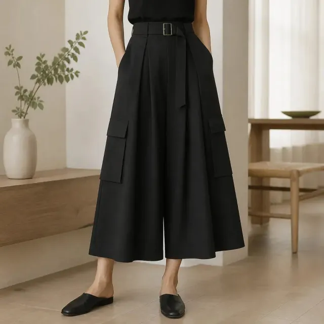 Esprit du Japon pantalon large japonais noir à poches
