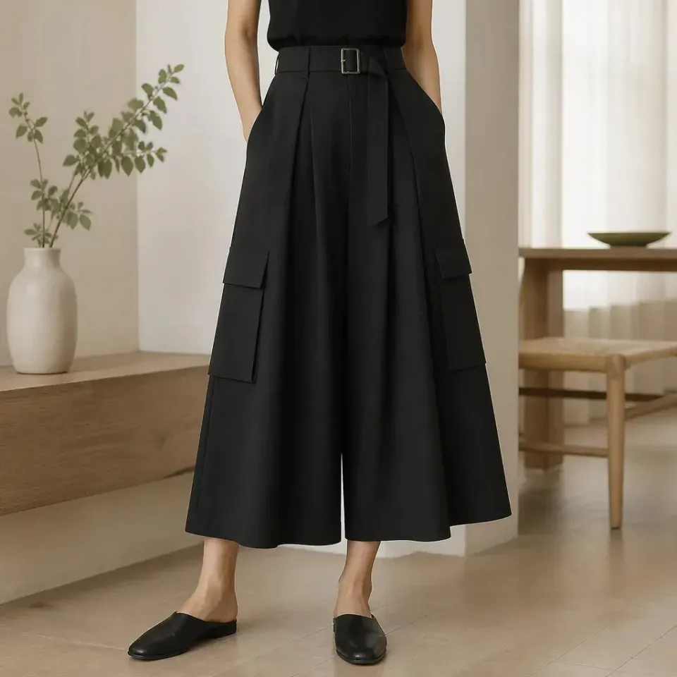 Esprit du Japon pantalon large japonais noir à poches